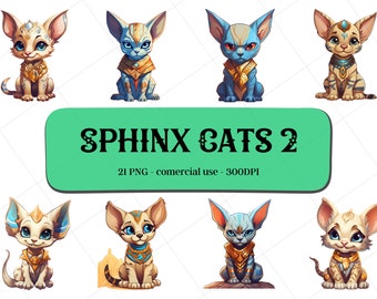 21 Cartoon Sphinx Cats Clipart Set2 / Instant Download / Commercial Use