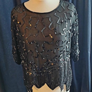 Vintage gothic steampunk back beaded evening top.