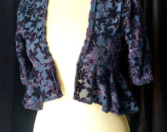 vintage style blue and black floral gothic steampunk alternative glitter bolero cover up.