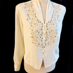 Vintage Whimsygoth Festive Ivy floral and pearl embroidered top blouse with button detail.