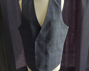 gilet homme double boutonnage tweed bleu style vintage