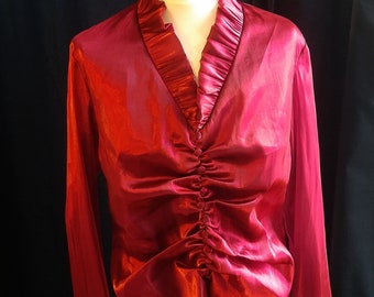 Vintage Gothic red ruffle buttoned ladies shirt blouse.