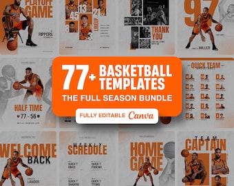Basketball Team Social Media Kit Canva | Editable Game Day, Player Stats, Schedule Templates