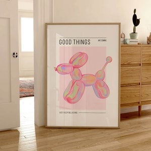 Retro kunst aan de muur Trendy digitale prints Roze muurkunst Slaapkamerafdrukken Posters Slaapkamerdecoratieafdrukken Ballonhondposter Eclectische muurkunst