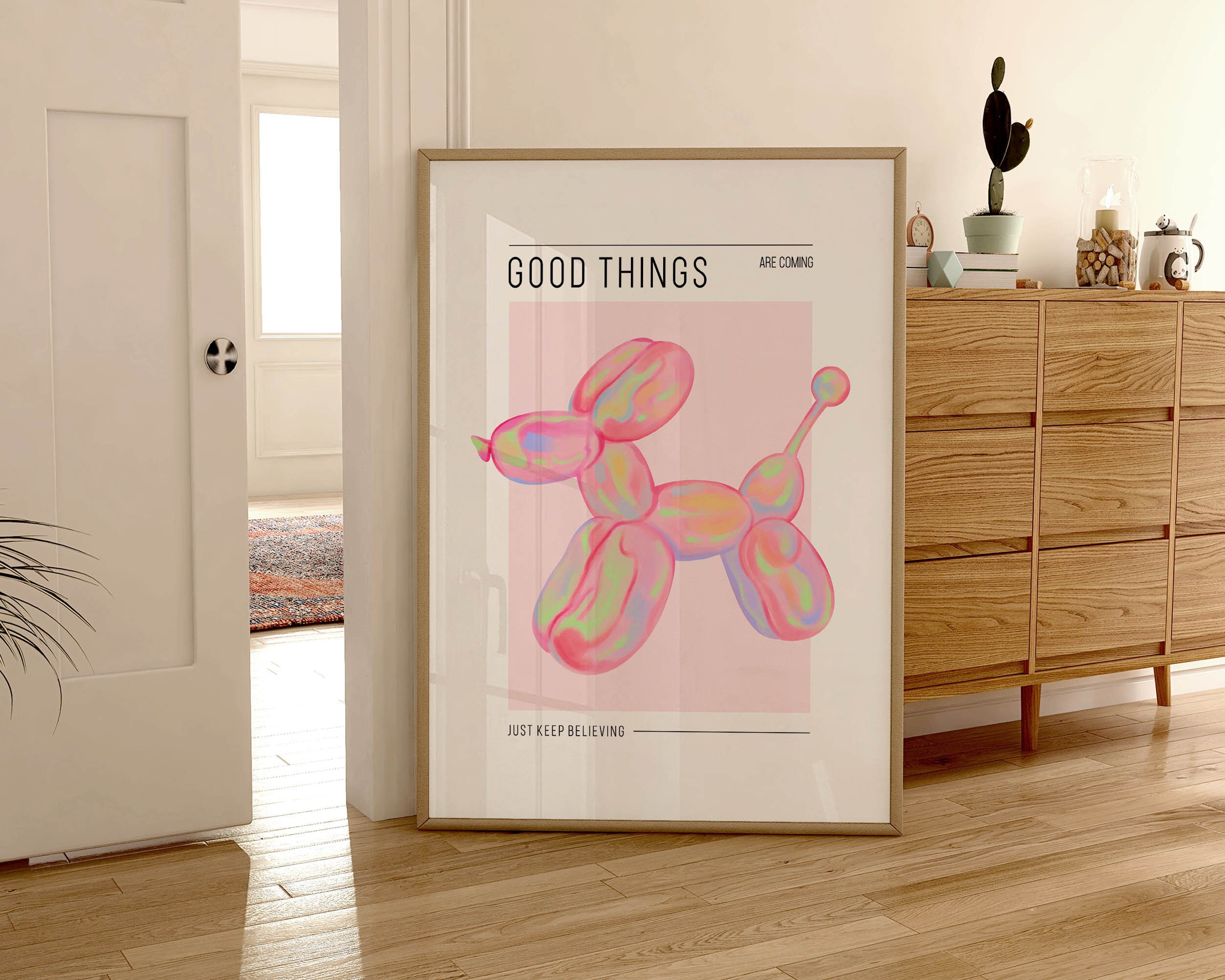 Pink Balloon Dog Print: Retro Eclectic Wall Art (Digital Download)