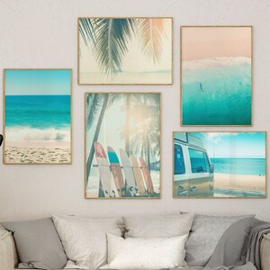 wall art living room large ocean gallery print set of 5 tropical prints surf wall art set beach photo decoration palm tree summer vibes