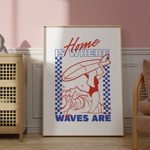 coastal surf girl wall art print poster funny surfing sea sports ocean art cute modern beach decor printable wall art for surfer decor