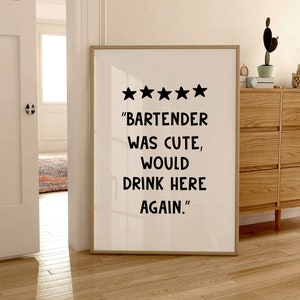Bar Cart Print Bartender Was Cute Kitchen Wall Decor Digital File Minimalist Poster Trendy Wall Art Kitchen Sign Digital Print