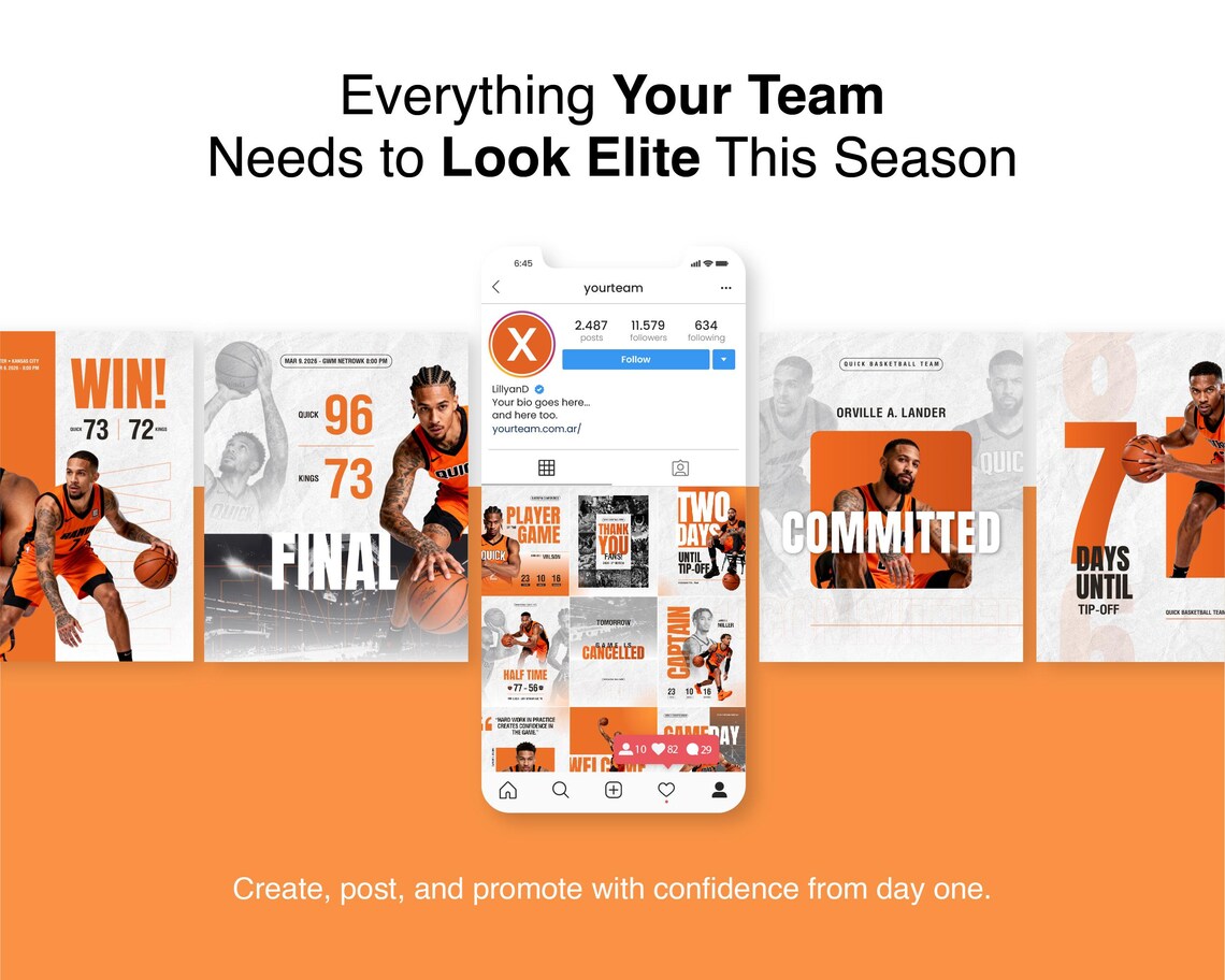 Basketball Team Social Media Kit Canva | Editable Game Day, Player ...
