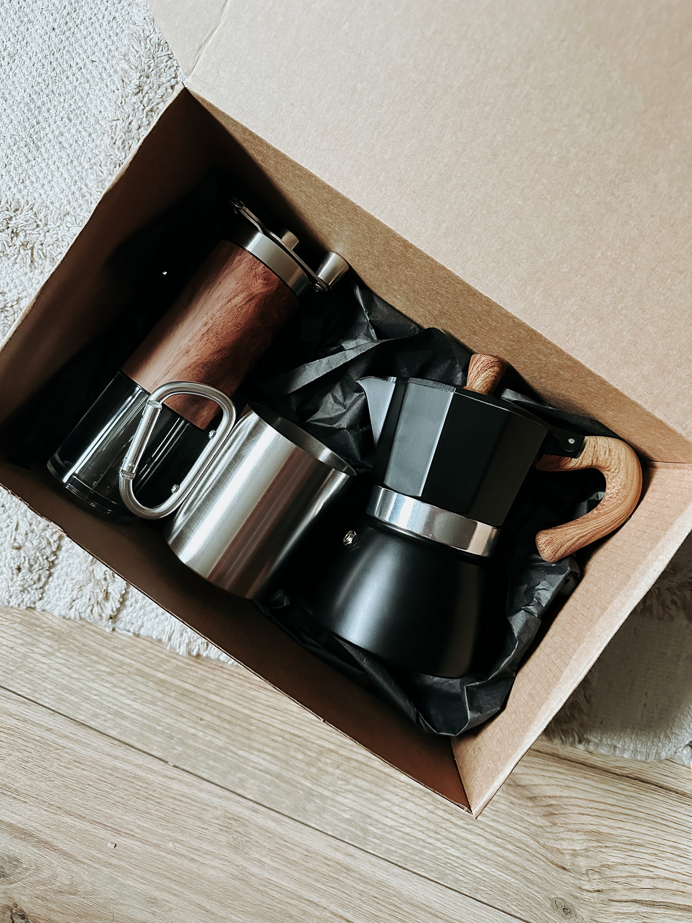 Camp Coffee Kit Hike, Grind & Sip Perfect Gift for Hikers With a Coffee Mug, Espresso Maker and