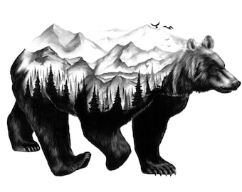 Rustic Black Bear Wall Art - Etsy