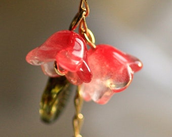 Rose Flower Earrings, Cottagecore Earrings, Gift Under 40, Gift For Her, Elegant Jewelry, Ruby Roses, Fairycore Jewelry, Bell Flowers