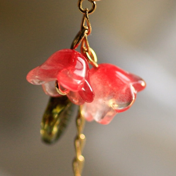 Rose Flower Earrings, Cottagecore Earrings, Gift Under 40, Gift For Her, Elegant Jewelry, Ruby Roses, Fairycore Jewelry, Bell Flowers
