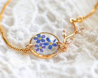 Bridesmaid Bracelet, Forget me not Bracelet,  Cottagecore jewelry, Real Flower Jewellery, Nature Lover, Memorial Jewelry For Women