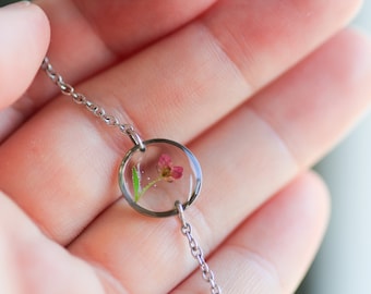 Minimalistic Bracelet, Little Flower Bracelet, Pressed Flower Jewellery, Botanical Jewelry, Gift For Her Under 40