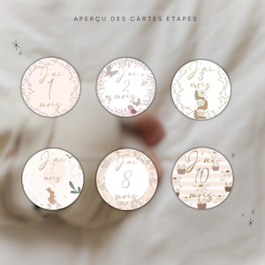 Cartes étapes bébé floral ronde