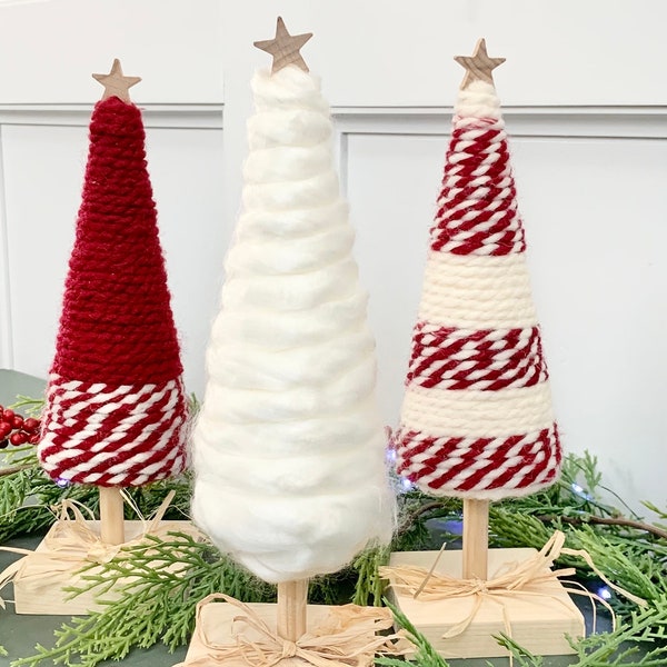Chunky Yarn Tree - Farmhouse Home Decor; Yarn Christmas Ornaments for Mantle Table or Centerpiece; Yarn Trees Decor for Holiday Season
