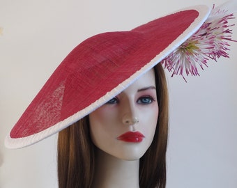 Vintage Red Lace Hat with Red Organza Petals and Feathers 1970s Fashion Hat Organza Band Pillbox Hat