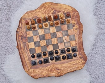 Großes Schachspiel XL aus Olivenholz inkl. Spielfiguren/Brettspiel/Naturprodukt/Handgemacht/Nachhaltig
