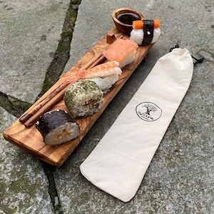 Sushi set with chopsticks, chopstick holder and wasabi bowl/soy bowl 6 cm and sushi bench rustic / chopstick / Asian