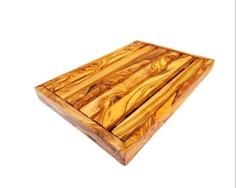 Bread cutting board L with crumb tray made of olive wood, handmade