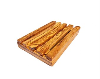 Bread cutting board M with collecting tray for crumbs made of olive wood, handmade, gift idea, kitchen helper