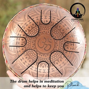 Musical Tongue Drum / Meditation drum Beautiful Mandala OM Carved in  Brass & copper finish 8&quot;/ 10&quot;