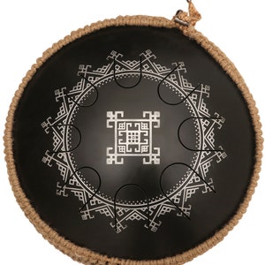 Tongue Drum in Black  African Art  Carving  Finish  in 14&quot; with Decorative Rope (FINAL SALE)