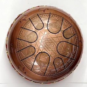 Musical Tongue Drum / Meditation drum Beautiful Shri Yanta  Carved in  Brass & copper and Brass finish 10&quot;