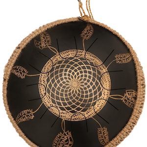 Tongue Drum / Meditation Drum Dream Catacher  Carved in Black and gold  14&quot; (Final Sale)