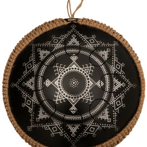 Tongue Drum in Black  African Art  Carving  Finish  in 14&quot; with Decorative Rope (FINAL SALE)
