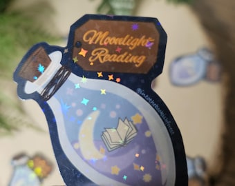Sticker fles met magische ingrediënten Moonlight Reading | Holografische sticker