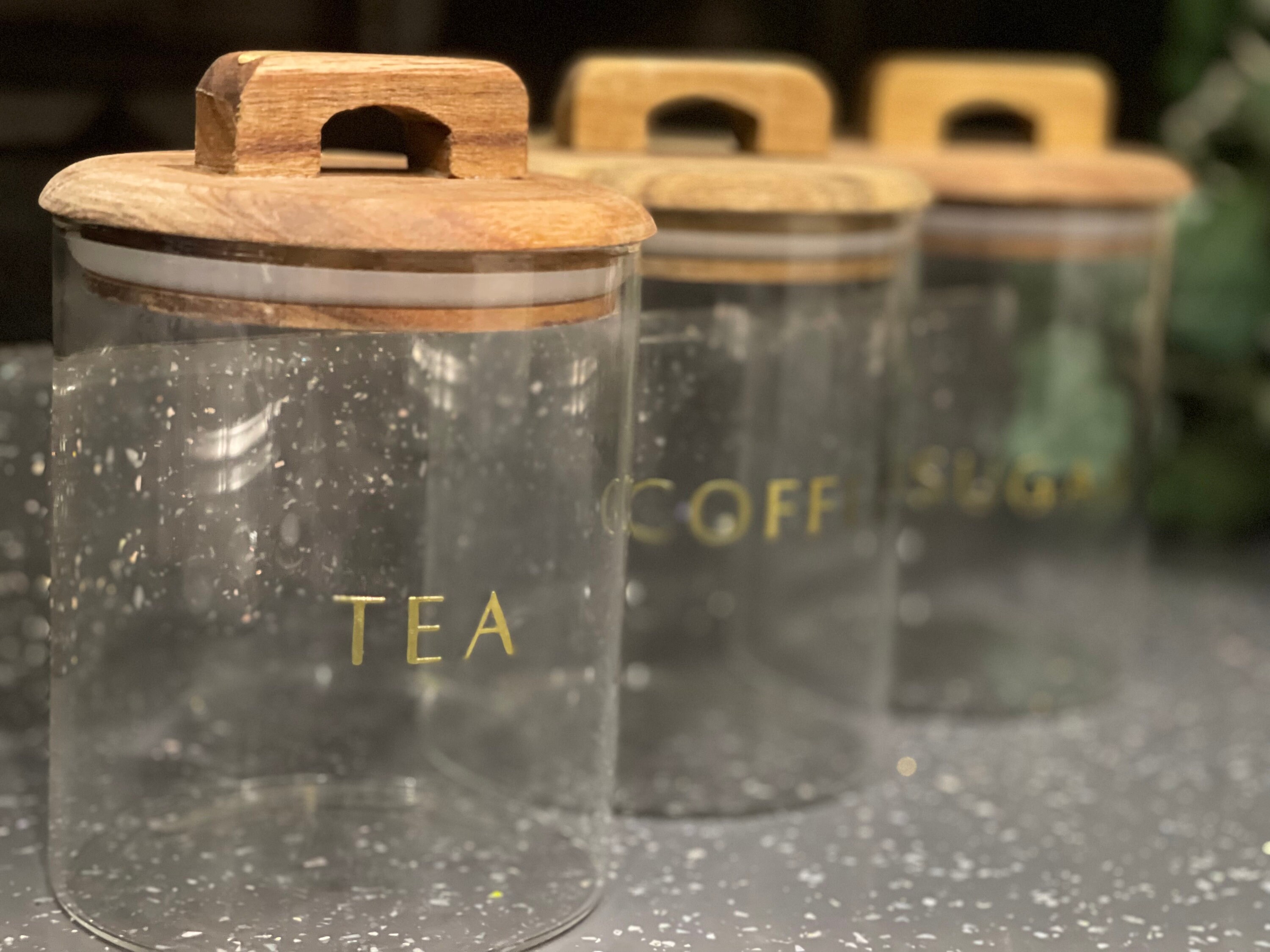 Set of 3 Glass Jars Tea Coffee Sugar Canisters Metal Gold Etsy UK