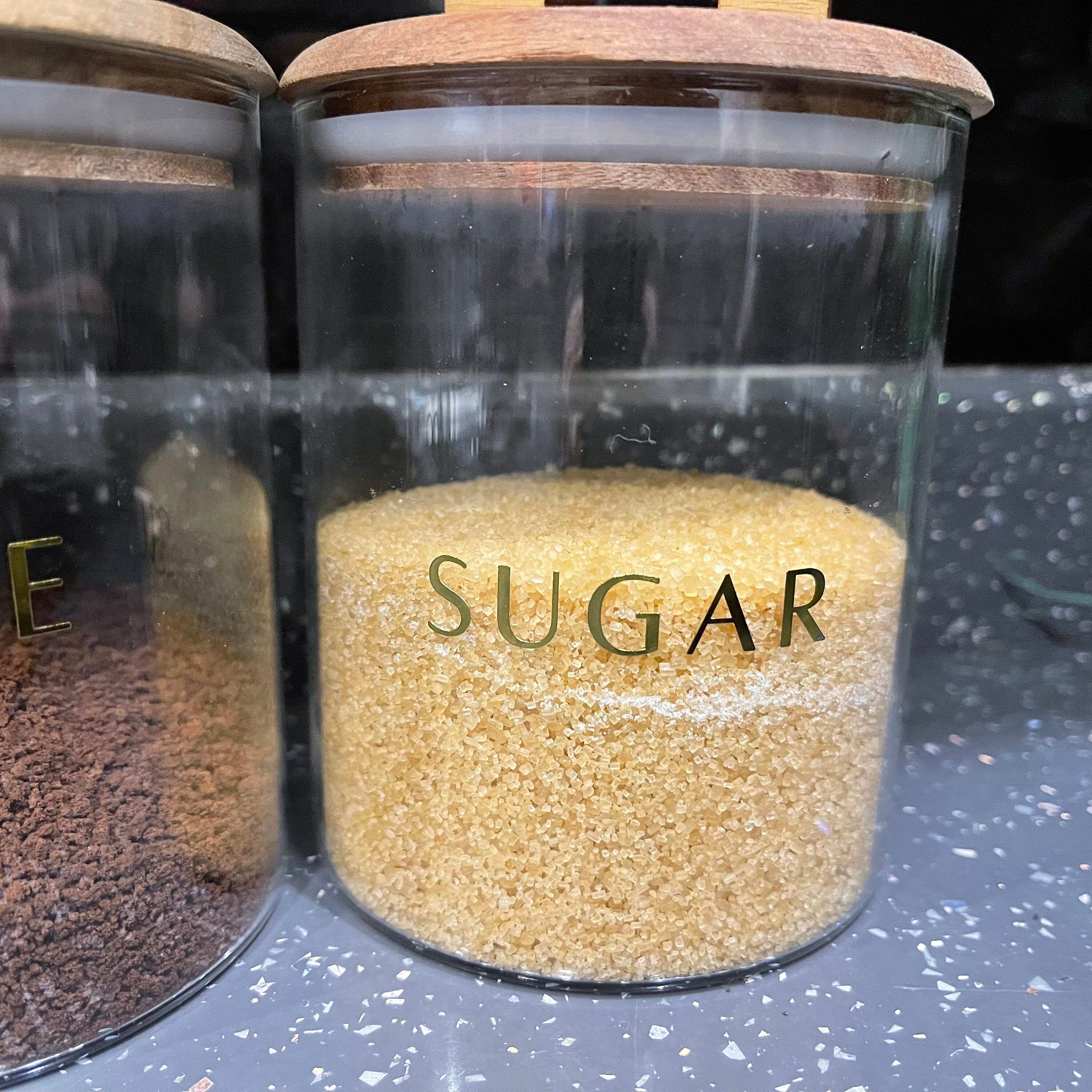 Set of 3 Glass Jars Tea Coffee Sugar Canisters Metal Gold Etsy UK