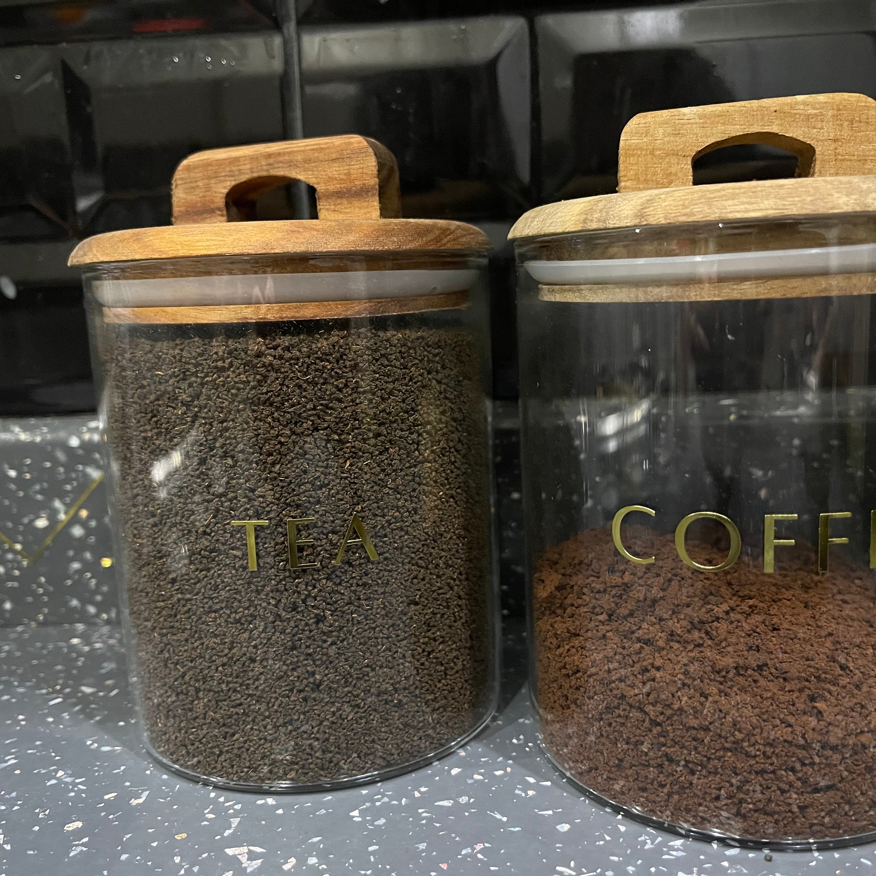 Set of 3 Glass Jars Tea Coffee Sugar Canisters Metal Gold Etsy UK