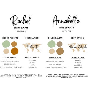 Custom Bridesmaid Info Card Template, Bridal Party Info Card, Bridesmaid Information Card, Bridal Party Card, Bridesmaid Proposal Box