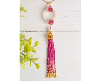 Magenta Beaded Tassel Necklace