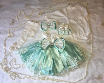 Girls Turquoise Bow Dress, Baby Dress, Flower Girl Dress, Newborn Dress, Girls Party Outfit, Birthday Dress, Navy Christening Dress