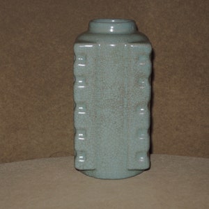 Chinese Qing Dynasty Ru-style Cong Form Vase（清代仿宋汝窯琮式瓶） (H: 15 cm）