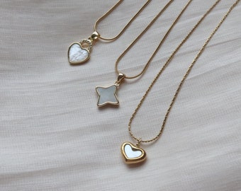 Stainless Steel 18K Gold Plated Chain and Delicate white shell Pendant necklaces-Great for Layer-Perfect gift for girl