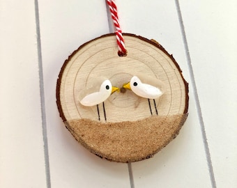 English Sea Glass Seagull Pair Christmas Ornament