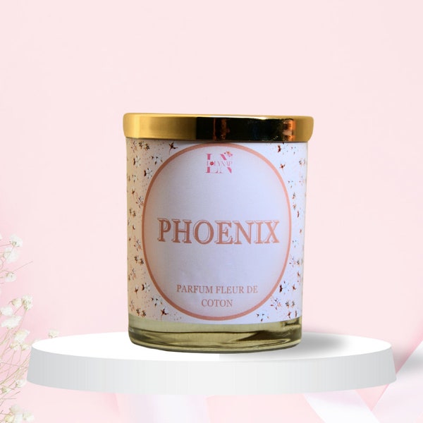 Bougie "Phoenix" parfum fleur de coton dans pot avec couvercle. Idée cadeau originale et parfumée