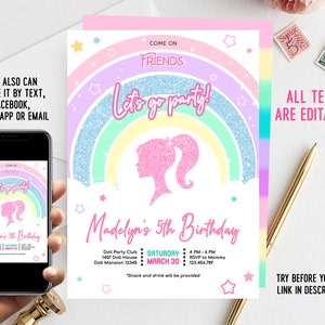 Digital Girl's Colorful Rainbow Birthday Party | Invitation for Girl Template Printable | Instant Download