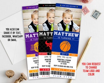 Digital Basketball Ticket Birthday Invitation | 2,5x7" Template Printable | Personalized Custom Invite