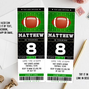 Digital Football Ticket Birthday Invitation |  Instant Download | 2,5x7" Template Printable