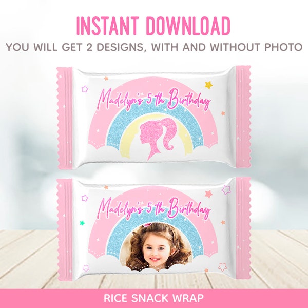 Digital Rice Snack Wrap | Girl's Rainbow Birthday Template Printable | Instant Download