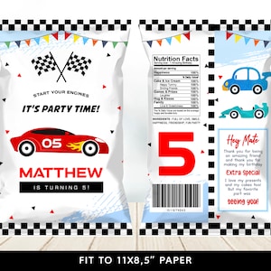 Digital Race Car Chip Bag Template Printable | Instant Download