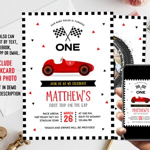 Digital Race Car for 1st Birthday Invitation 7x5&quot; Template Printable | Editable and Custom Invite