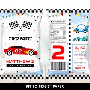 Digital Race Car Chip Bag 2nd Birthday Growing Two Fast Template Printable | Instant Download