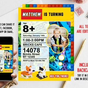 Digital Colorful Birthday Invitation with Photo Template Printable | Personalised Invite | Instant Download